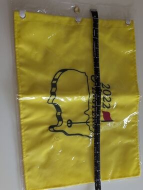 2022 Masters Yellow Golf Pin Flag Art with Black and Red Accents